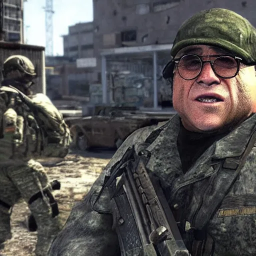 Image similar to Danny DeVito in Call of Duty Modern Warfare 2, COD MW2, screenshot