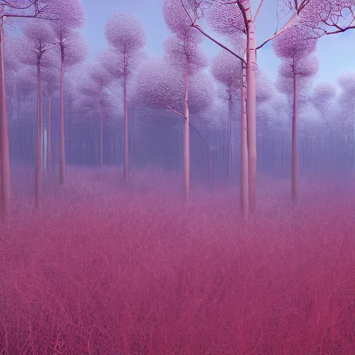 Prompt: An ultra detailed dreamy fractal forest, 4k unreal engine renders, ultra-wide angle, by Zdzisław Beksiński, HD, cinematic,vivid colors