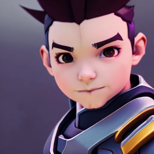 Image similar to a young boy with the appearance of reinhardt from overwatch, design, octane render, 4 k, ingame shot