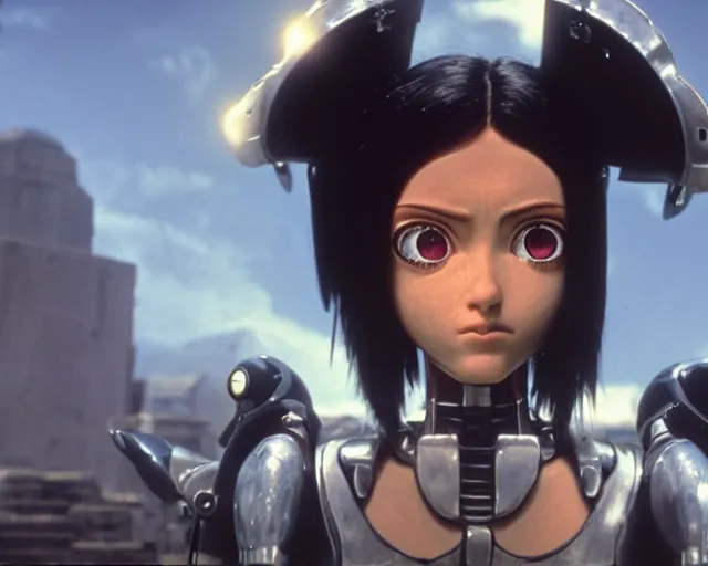 Image similar to a beautiful film still from battle angel alita by panos cosmatos, futuristic, cinematic lighting, highly detailed, photorealistic, high resolution