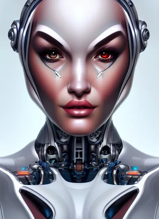 Image similar to portrait of a cyborg woman by Artgerm, biomechanical, hyper detailled, trending on artstation