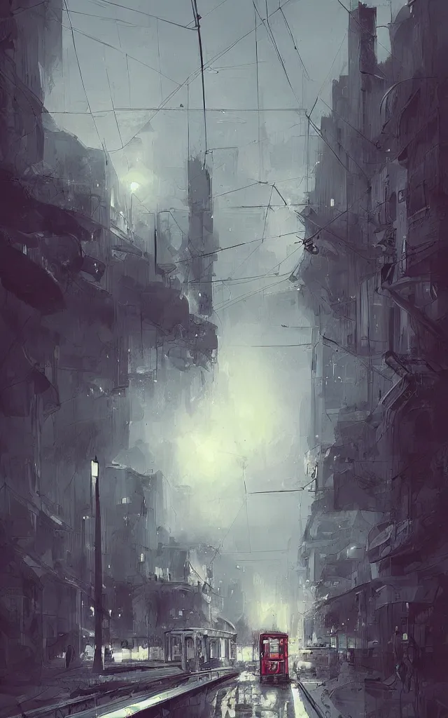 Prompt: city tram in the evening, by charlie bowater, by hazem taha hussein, by h. r. giger, by ismail inceoglu