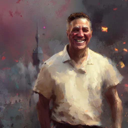 Image similar to a happy man, painted by Craig Mullins