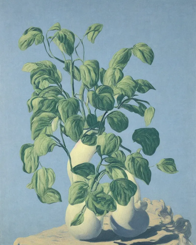 Image similar to achingly beautiful print of one painted ancient greek vase on baby blue background by rene magritte, monet, and turner. symmetrical, shadows.