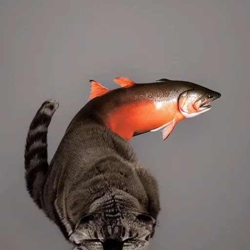 Image similar to a photograph of a salmon on top of a cat with a saddle