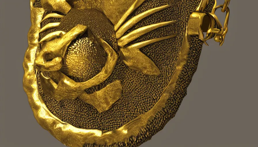 Image similar to viking amulet made from gold, spikes, photorealistic render