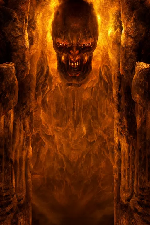 Image similar to The Gates of Hell as seen Through Gods Eyes, Visually Stimulating, Profound, Layered Shadows, Ultra Detail, Ultra Defined, Ultra High Definition, Cinematic Render, Cinematic Lighting