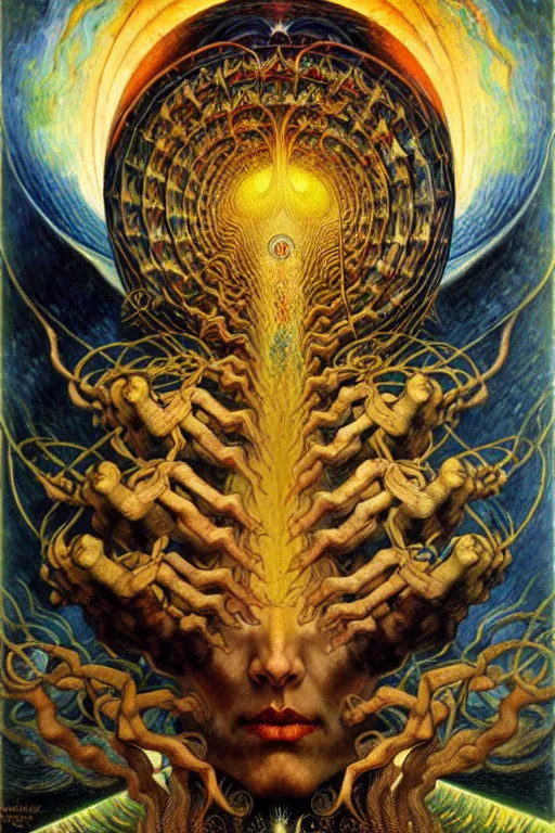 Image similar to Divine Chaos Engine by Karol Bak, Jean Delville, William Blake, and Vincent Van Gogh