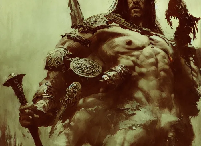 Image similar to conan the barbarian, intricate, elegant, highly detailed, vivid colors, john park, frazetta, sparth, ruan jia, jeffrey catherine jones