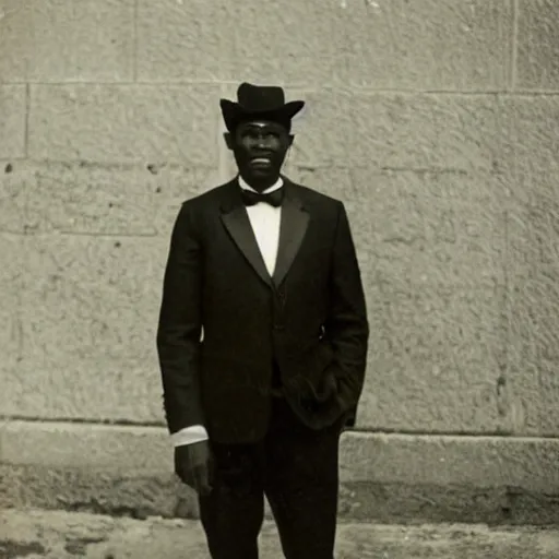 Image similar to vintage photo of a black man wearing a black suit in rio de janeiro