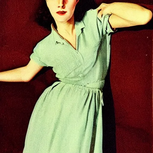 Image similar to “Irène Jacob portrait, color vintage magazine illustration 1950”