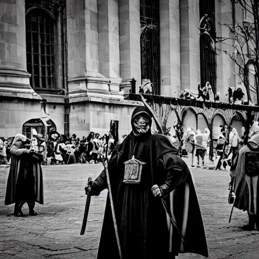 Image similar to medieval protester photo black and white wide angle lenses