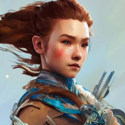 Prompt: Aloy from Horizon: Zero Dawn, side view portrait, videogame cover art, highly detailed, digital painting, artstation, concept art, smooth, sharp focus, beautiful face, illustration, art by Artgerm and greg rutkowski and alphonse mucha