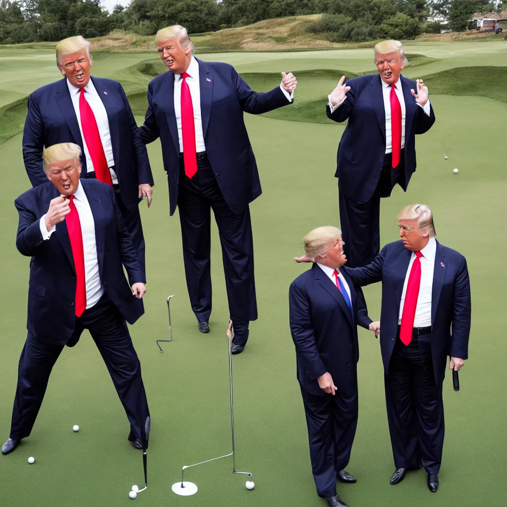 Prompt: donald trump and satan having fun at the putting green, 4 k detailed pphoto