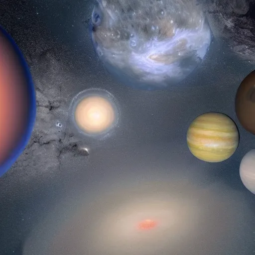 Prompt: photo of mob of planets in galactic mealstrom, vray