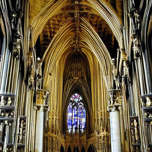 Prompt: “neo gothic fractal cathedral interior, gilded, ornate, opulent”