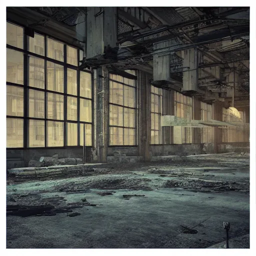 Prompt: abandoned industrial factory interior, dustlight, digital art, trending on artstation