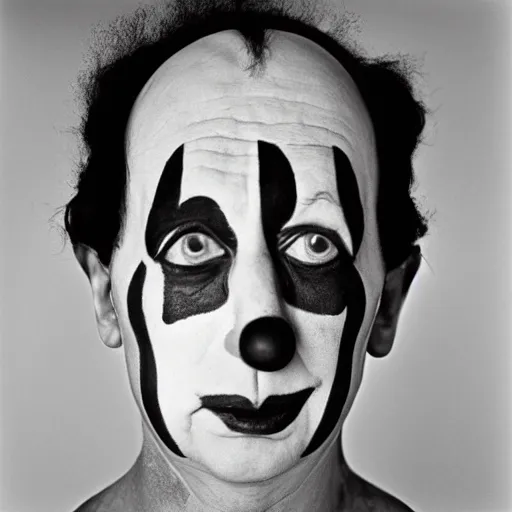 Image similar to portrait of clown by diane arbus, black and white photography