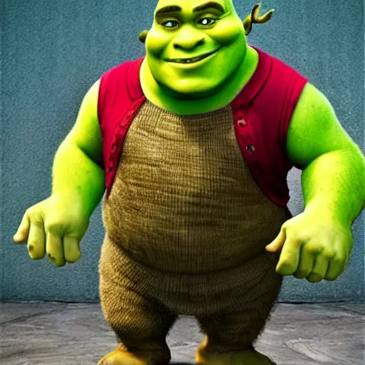 Image similar to shrek wearing clothes