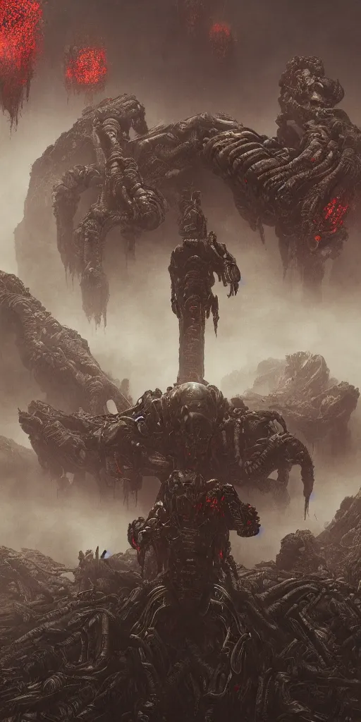 Image similar to doom gmeplay by Ayami Kojima, Beksinski, Giger, vray render, unreal engine, 50mm lens, bottom angle