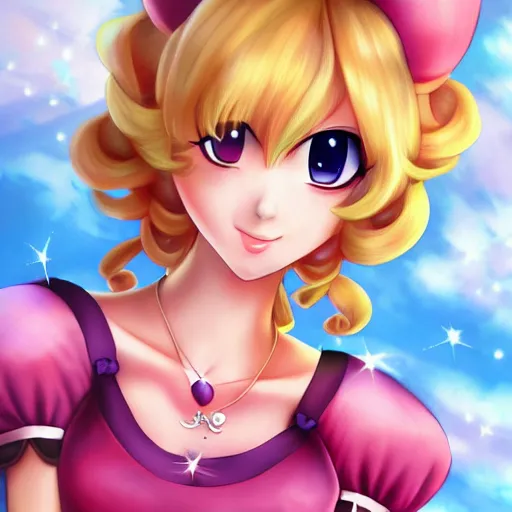 Prompt: princess peach, beautiful portrait, Danbooru, anime, HD wallpaper, detailed, digital art