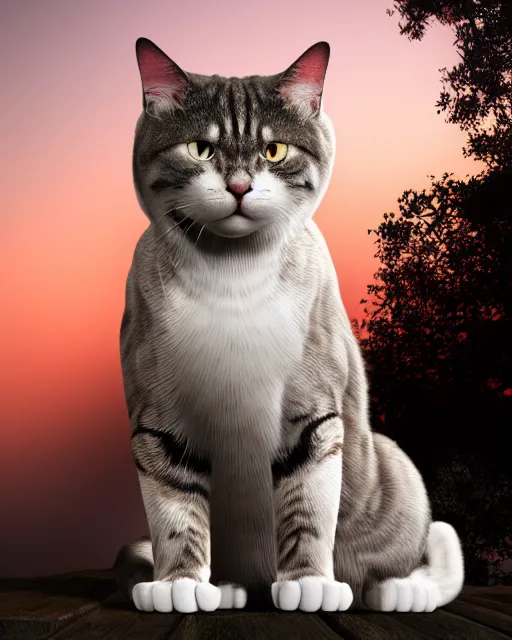 Prompt: A very muscle cat ultra-realistic, white background, 8k HDR sunset lit, intricate detail