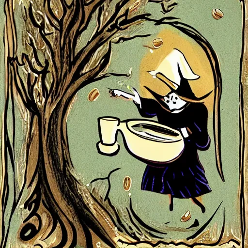 Prompt: witch conjuring a cup of coffee