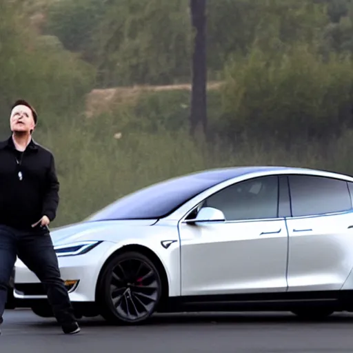 Prompt: elon musk about to get run over by a rogue tesla