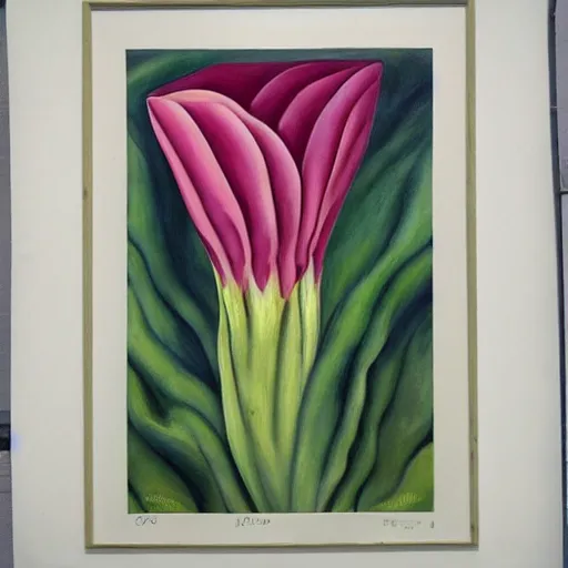 Prompt: georgia o'keeffe painting of a corpse flower