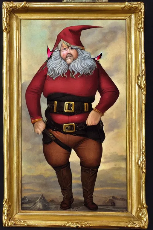 Image similar to high fantasy elf mall cop with a sheriff's badge that is fat, shifty, 1500s Oil Portrait, Carvagio