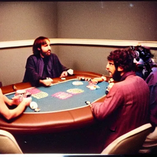 Image similar to 80's polaroid photo of saul goodman playing poker with the taliban