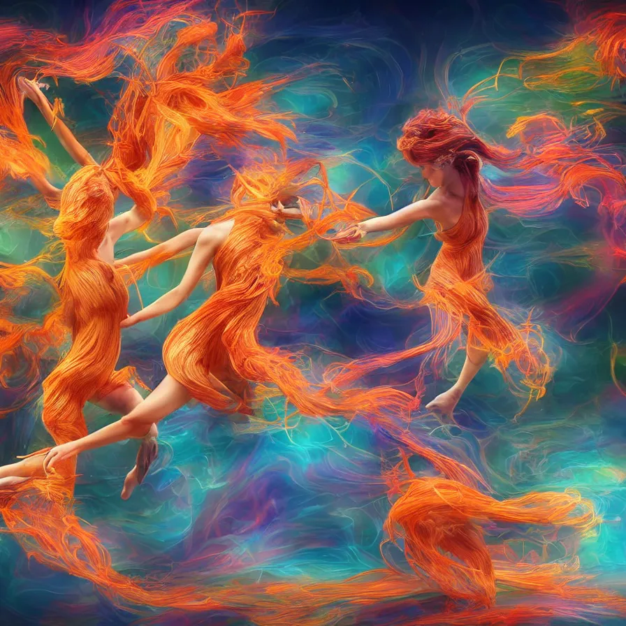 Prompt: Detailed rendering and digital dynamic painting of ginger and ginseng dancing around, vibrant and vivid, smooth, soft, dark, bright, heavenly, elegant, swirls, twirling, twisted, cinematic, unreal, high contrast, HDR, 4k, artstation, cgsociety, magical, mystical, mystifying, obscure, perplexing, zbrush, octane, hyperrealistic