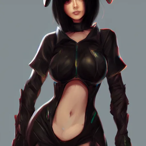 Image similar to sage ( valorant ) in a bunny suit, black hair, digital painting, artstation, unreal engine, full body