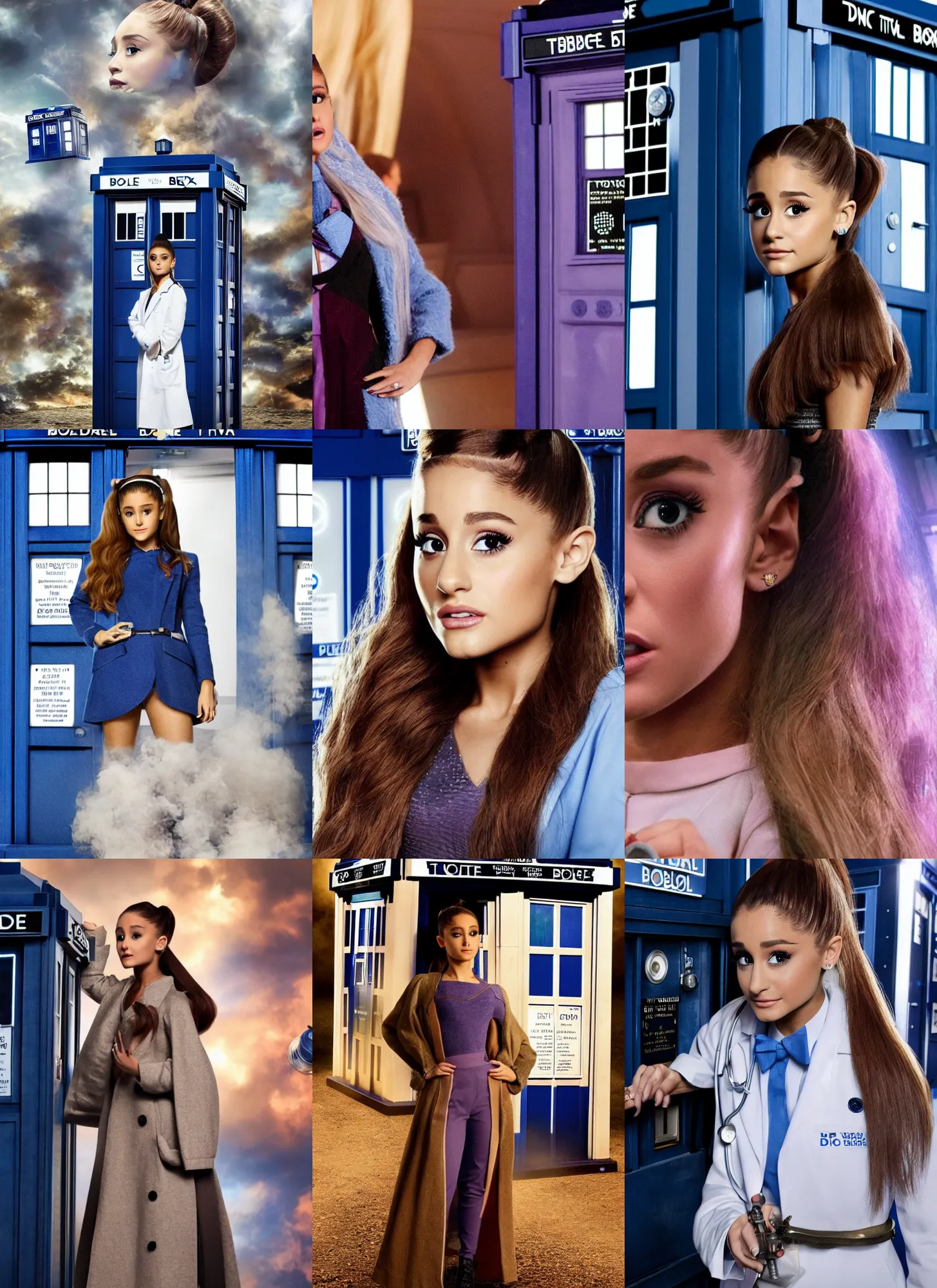 Prompt: a beautiful, detailed still of ariana grande as the doctor in the tv show dr who, tardis, 8 k, award winning