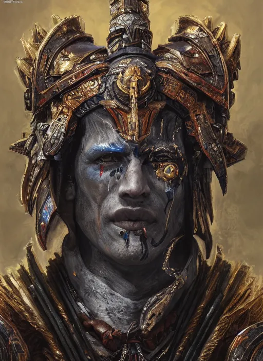 Image similar to masterpiece portrait of a deathlord shaman with cosmic armor, au naturel, hyper detailed, digital art, trending in artstation, cinematic lighting, studio quality, smooth render, unreal engine 5 rendered, octane rendered, art style by klimt and nixeu and ian sprigger and wlop and krenz cushart and kim jung gi and greg rutkowski
