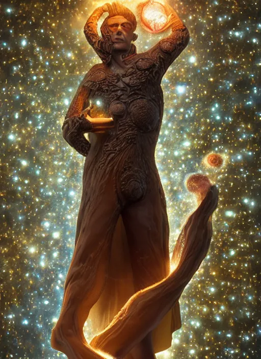 Image similar to high intricate 3 d cg of the sandman holding a glimmering galaxy, full shot, neil gaiman, maria panfilova, andrea savchenko, mike kime, ludovic plouffe, qi sheng luo, oliver cook, julian calle, eddie mendoza, trending on artstation