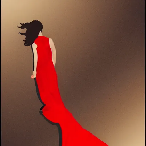 Image similar to a girl in a red dress climbing infinite stairs to heaven, cinematic image, hyperrealistic, sketch draw