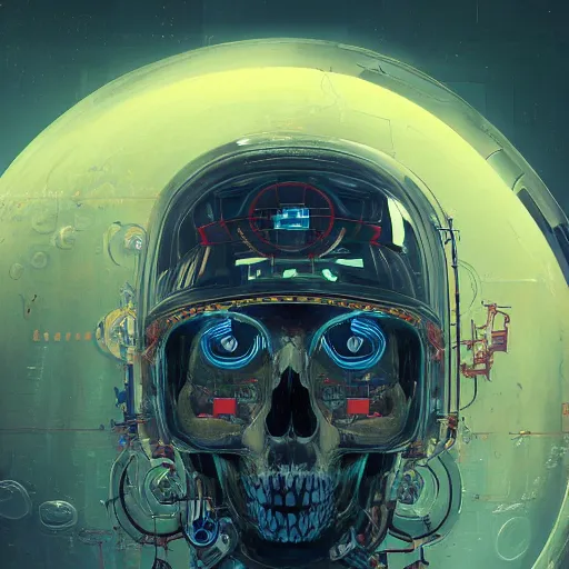 Image similar to portrait of a space pirate skull. intricate abstract. cyberpunk, vhs glitch. full face broken helmet. intricate artwork. nightmare fuel. terrifying. empty oxygen tank. by Tooth Wu, wlop, beeple, dan mumford. octane render, trending on artstation, greg rutkowski very coherent symmetrical artwork. cinematic, hyper realism, high detail, octane render, 8k, iridescent accents, black and white