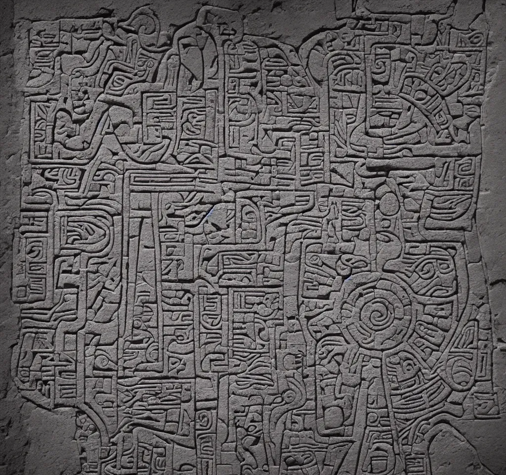 Image similar to mayan hieroglyph blueprints showing how to build a rocket ship to the moon, stone carving, colorful, glyphs, rocket, wall of a tomb, highly details, realistic, cinematic lightning, medium shot, mid-shot, highly detailed, trending on artstation, Unreal Engine 4k