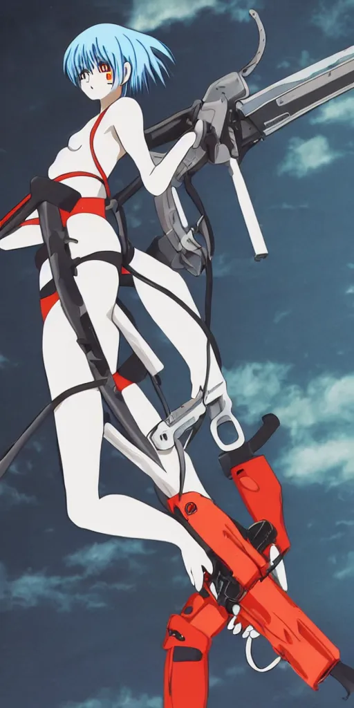 Image similar to A photo of Ayanami Rei from Neon Genesis Evangelion holding a chainsaw