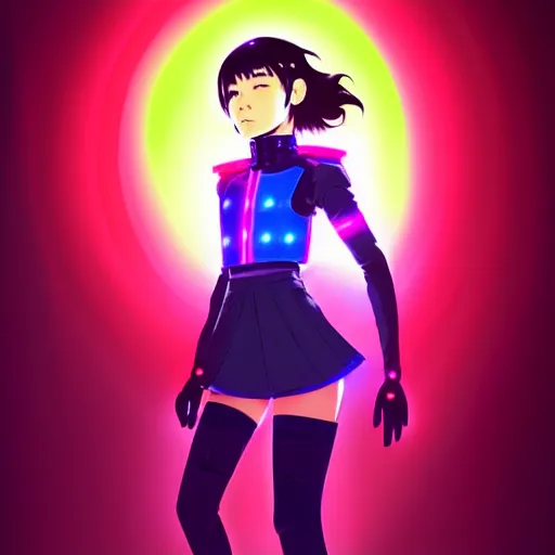 Image similar to a beautiful! bjork model, wearing futuristic cyber leather with articulate! glowing colored led lights, jrpg aztec street fashion, gapmoe yandere grimdark, trending on pixiv fanbox, painted by greg rutkowski makoto shinkai takashi takeuchi studio ghibli, akihiko yoshida