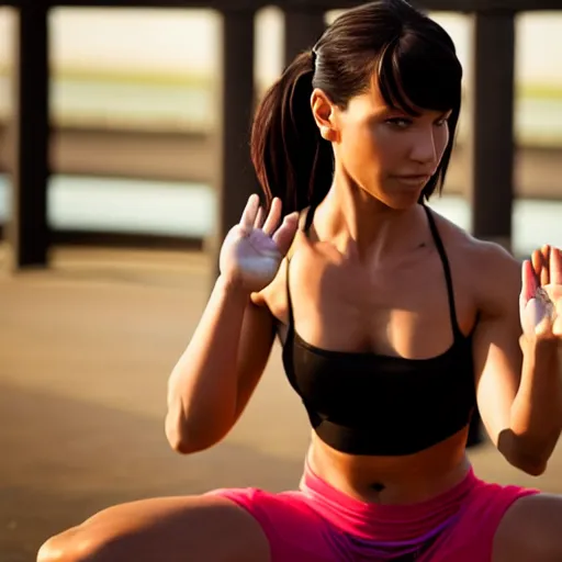 Prompt: Tifa Lockhart doing yoga