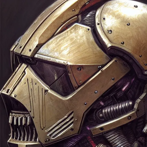 Image similar to the doomslayer as a realistic scifi cyberpunk knight, closeup portrait art by donato giancola and greg rutkowski, realistic face, digital art, trending on artstation, skull shaped helmet, symmetry!!!