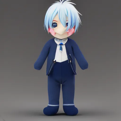 Prompt: cute fumo plush of a blue and white - haired prankster, anime, vray