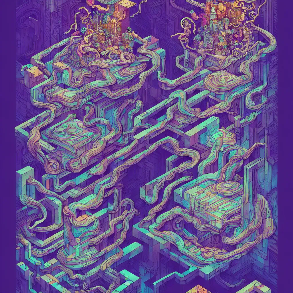 Image similar to arcane twisted turn of fate abstraction, centered award winning ink pen illustration, isometric abstract illustration by dan mumford, edited by craola, technical drawing by beeple and tooth wu, tiny details by artgerm and watercolor girl, symmetrically isometrically centered