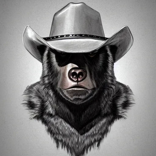 Image similar to portrait of bear beast-man wearing a cowboy hat, digital art, concept art, highly detailed, sharp focus