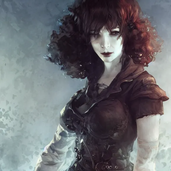 Image similar to christina hendricks!!! goth, tankoban, 4 k, tone mapping, akihiko yoshida, james jean andrei riabovitchev marc simonetti, yoshitaka amano, long hair, curly, h. hydrochaeri