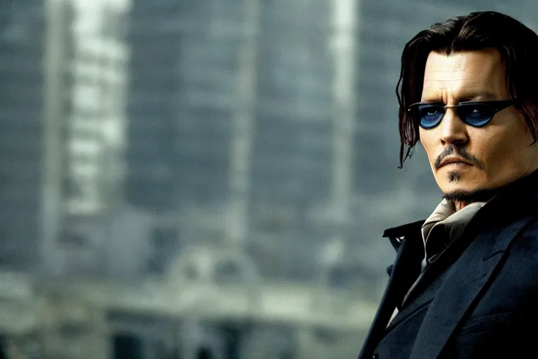 Image similar to film still of Johnny Depp as Bruce Wayne in The Dark Knight, 4k