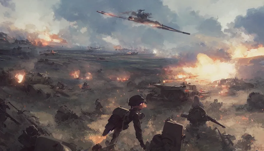 Image similar to normandy ww 2 battle, trending on pixiv fanbox, painted by greg rutkowski makoto shinkai takashi takeuchi studio ghibli