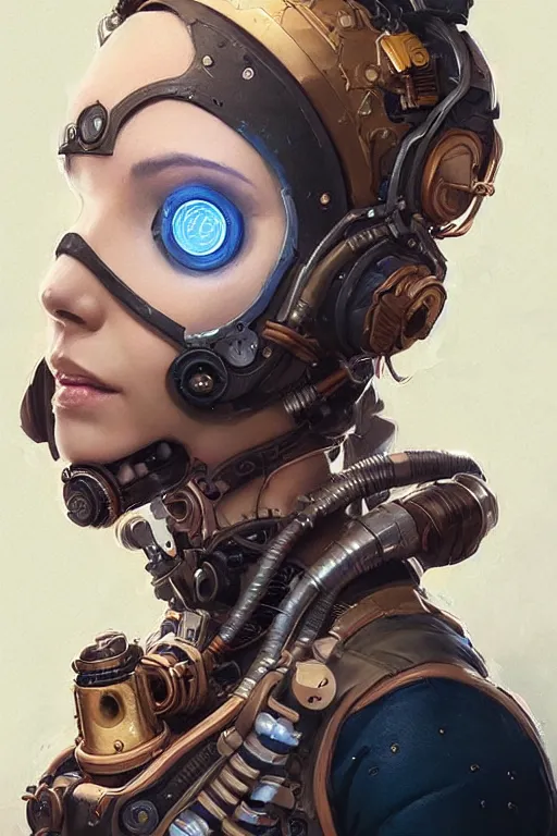 Image similar to portrait of a steampunk cosmonaut girl with mechanical parts by Artgerm and Greg Rutkowski , néon light, digital painting, highly detailed, trending on artstation